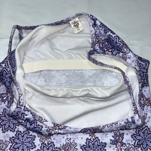 PrAna Purple geometric TANK TOP women Lrg thin Straps Cropped Built In BRA Knit - Picture 5 of 11
